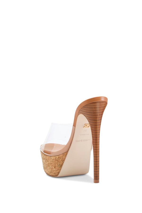 KENNY - COGNAC/CORK/CLEAR/STACKED HEEL